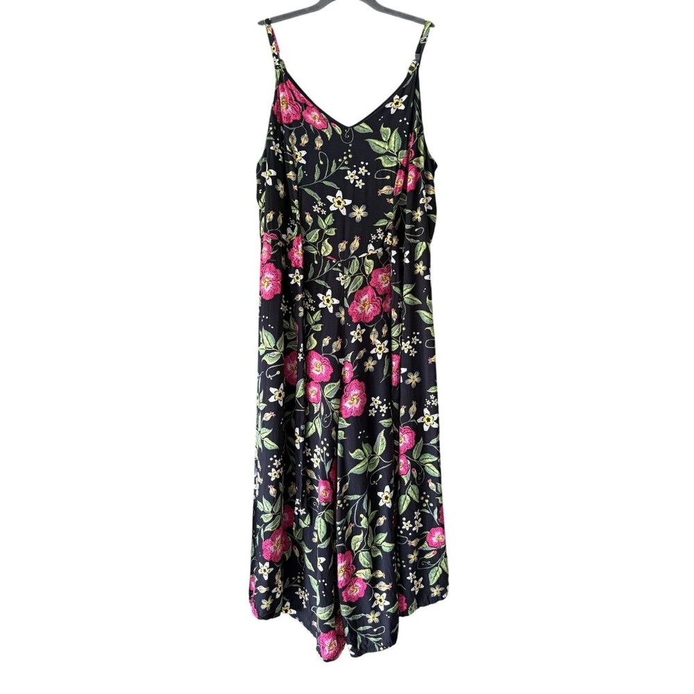 Floral Wide Leg Jumpsuit Sleeveless Side Zip Close Resort Wear Party Flowy Large - Picture 4 of 4